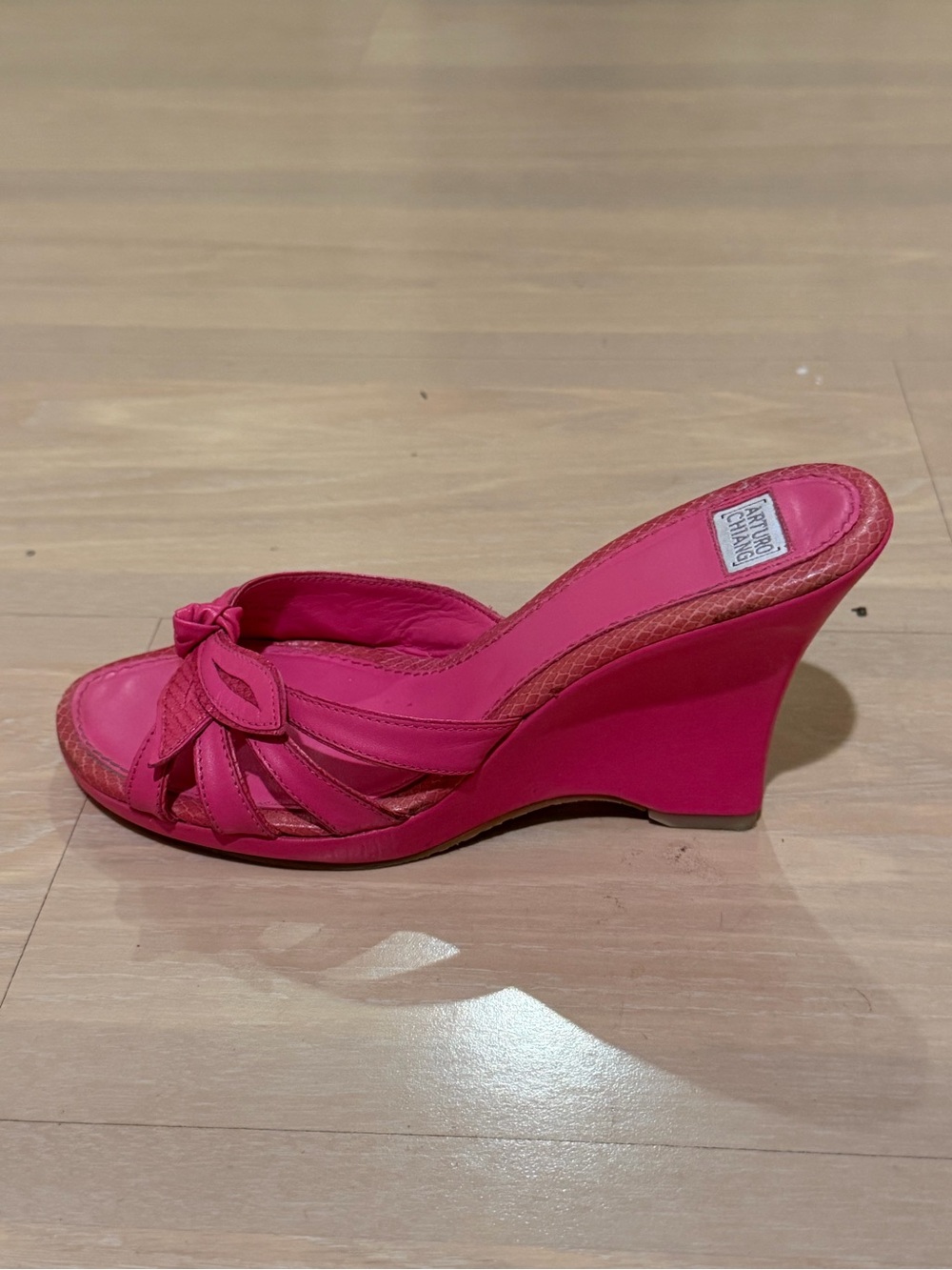 Arturo Chiang Hot Pink Wedge Sandal